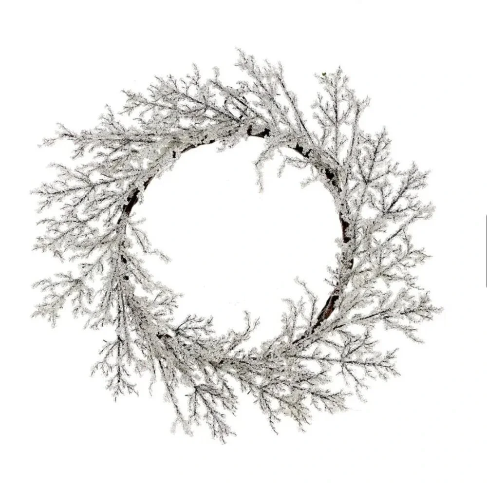 Frosted‎ Silver Glitter Icy Twig Wreath Winter Holiday Christmas Home Decor 20in